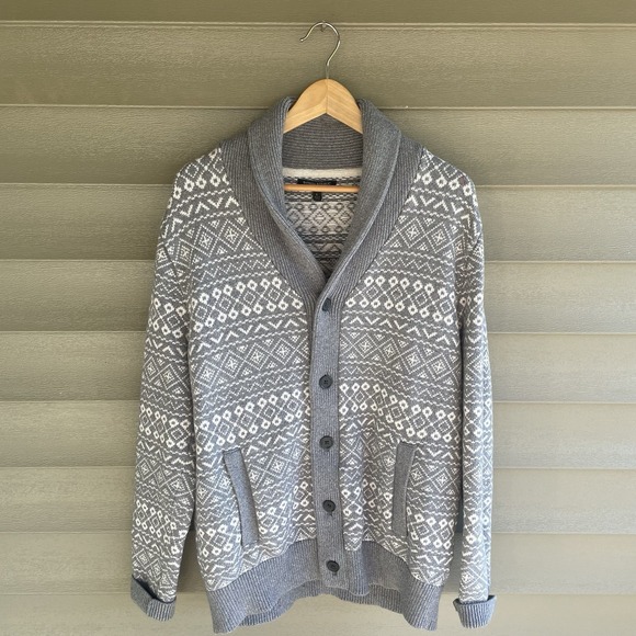 Banana Republic Sweaters - Banana Republic Gray Sweater Cardigan Women L Wool Cotton Knit Leather